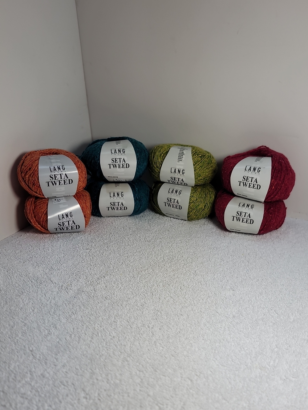 Seta Tweed Yarn Bundle in Rust, Teal, Olive & Berry - 8 Small Balls - NWT